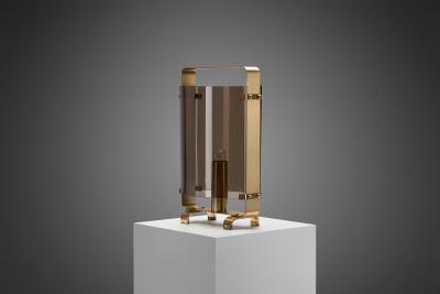 Fontana Arte FontanaArte Italian Curved Glass and Brass Table Lamp by Fontana Arte Attr Italy 1960s