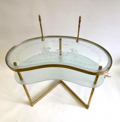 Fontana Arte FontanaArte Italian Midcentury Brass Satin Glass Vanity Writing Table Desk Fontana Arte