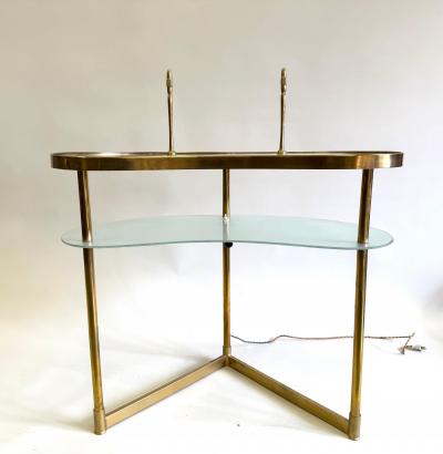 Fontana Arte FontanaArte Italian Midcentury Brass Satin Glass Vanity Writing Table Desk Fontana Arte