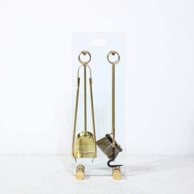  Fontana Arte FontanaArte Mid Century Modernist Fire Tool Set in Glass and Polished Brass w Black Enamel