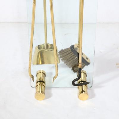  Fontana Arte FontanaArte Mid Century Modernist Fire Tool Set in Glass and Polished Brass w Black Enamel