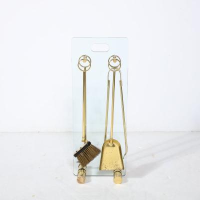 Fontana Arte FontanaArte Mid Century Modernist Fire Tool Set in Glass and Polished Brass w Black Enamel