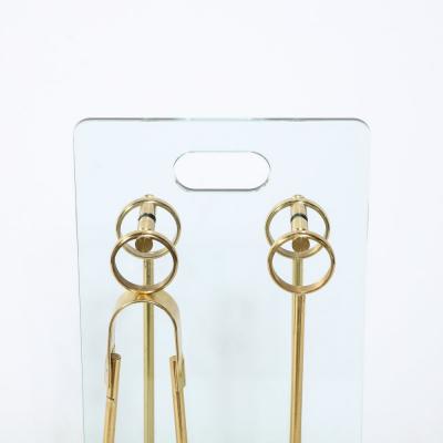  Fontana Arte FontanaArte Mid Century Modernist Fire Tool Set in Glass and Polished Brass w Black Enamel