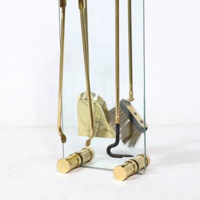  Fontana Arte FontanaArte Mid Century Modernist Fire Tool Set in Glass and Polished Brass w Black Enamel