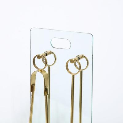  Fontana Arte FontanaArte Mid Century Modernist Fire Tool Set in Glass and Polished Brass w Black Enamel