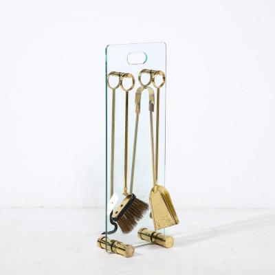  Fontana Arte FontanaArte Mid Century Modernist Fire Tool Set in Glass and Polished Brass w Black Enamel