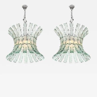  Fontana Arte FontanaArte Mid Century Scalloped Glass Chandeliers by Quattro Zero for Fontana Arte