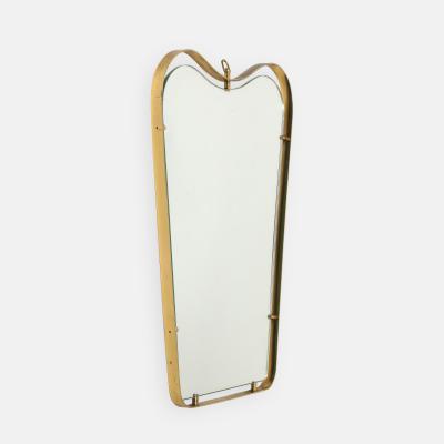  Fontana Arte FontanaArte Modernist Shaped Brass and Floating Glass Wall Mirror by Fontana Arte