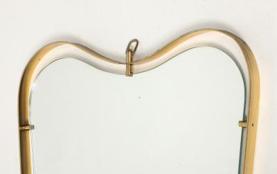  Fontana Arte FontanaArte Modernist Shaped Brass and Floating Glass Wall Mirror by Fontana Arte