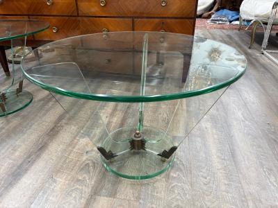  Fontana Arte FontanaArte Near Pair Italian Fontana Arte Attributed Glass And Bronze Tables
