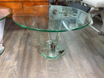  Fontana Arte FontanaArte Near Pair Italian Fontana Arte Attributed Glass And Bronze Tables