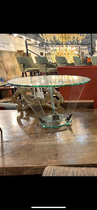  Fontana Arte FontanaArte Near Pair Italian Fontana Arte Attributed Glass And Bronze Tables