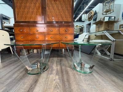 Fontana Arte FontanaArte Near Pair Italian Fontana Arte Attributed Glass And Bronze Tables