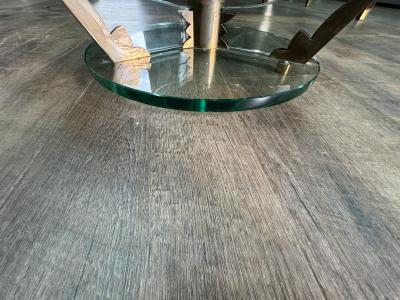  Fontana Arte FontanaArte Near Pair Italian Fontana Arte Attributed Glass And Bronze Tables