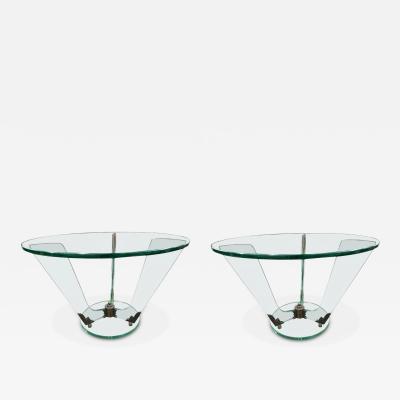  Fontana Arte FontanaArte Near Pair Italian Fontana Arte Attributed Glass And Bronze Tables