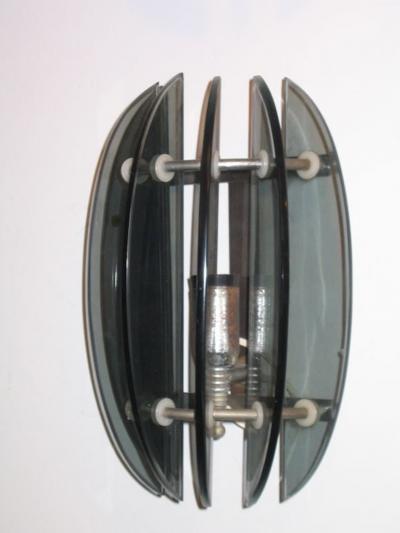  Fontana Arte FontanaArte Pair of Italian Mid Century Modern Green Glass Sconces in Style of Fontana Arte