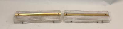  Fontana Arte FontanaArte Pair of Large Italian Mid Century Modern Glass and Brass Wall Lights Sconces