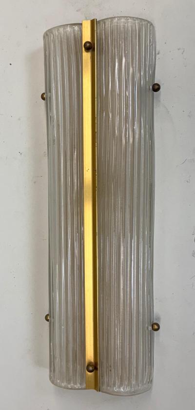  Fontana Arte FontanaArte Pair of Large Italian Mid Century Modern Glass and Brass Wall Lights Sconces