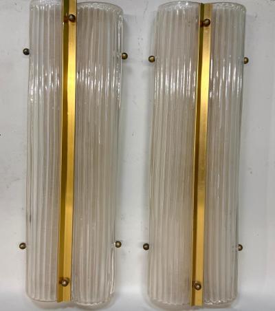  Fontana Arte FontanaArte Pair of Large Italian Mid Century Modern Glass and Brass Wall Lights Sconces