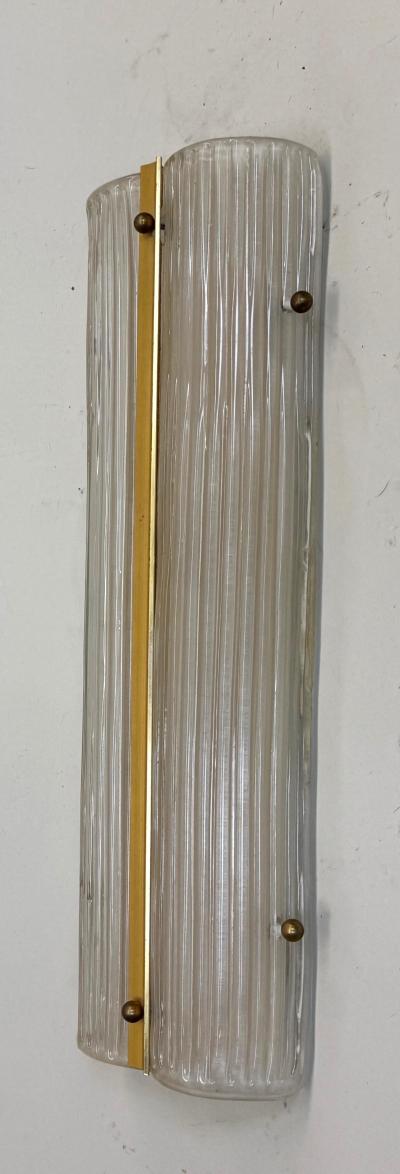  Fontana Arte FontanaArte Pair of Large Italian Mid Century Modern Glass and Brass Wall Lights Sconces