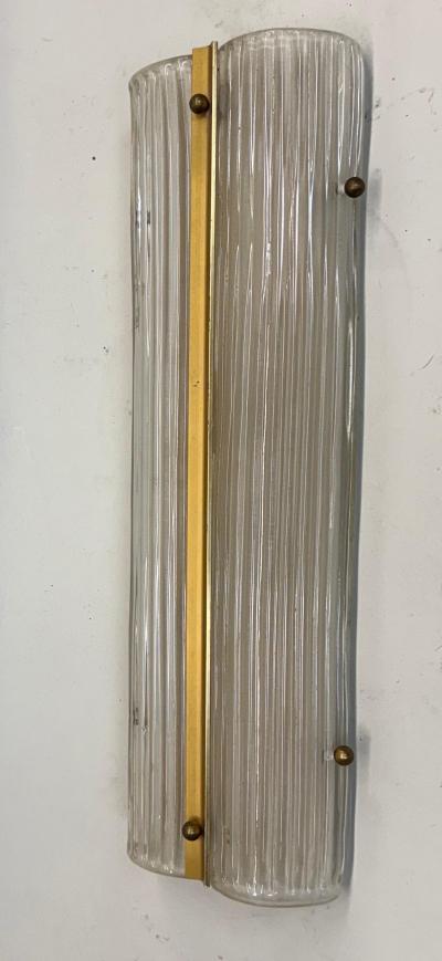  Fontana Arte FontanaArte Pair of Large Italian Mid Century Modern Glass and Brass Wall Lights Sconces