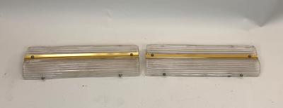 Fontana Arte FontanaArte Pair of Large Italian Mid Century Modern Glass and Brass Wall Lights Sconces