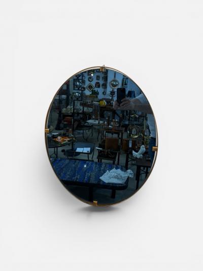  Fontana Arte FontanaArte Pair of blue glass mirrors and brass Att to Fontana Arte 