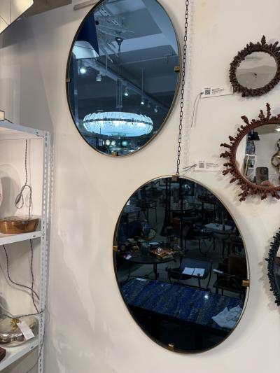  Fontana Arte FontanaArte Pair of blue glass mirrors and brass Att to Fontana Arte 