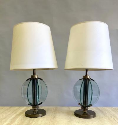  Fontana Arte FontanaArte Rare Pair of Italian Glass Brass Table Lamps by Pietro Chiesa Fontana Arte
