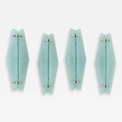  Fontana Arte FontanaArte Set of Four Glass Chrome Fontana Arte Wall Sconces Max Ingrand 1950s