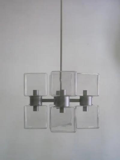  Fontana Arte Italian Minimalist Mid Century Modern Clear Murano Glass Chandelier 1960 70