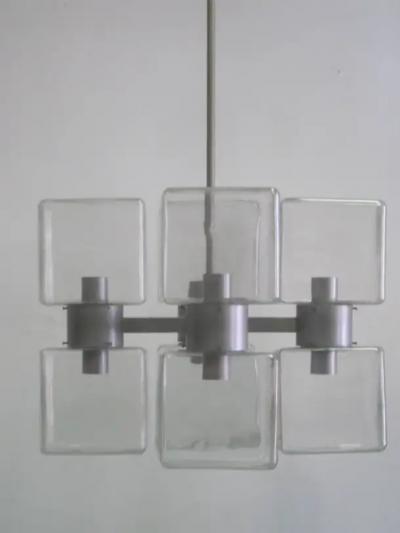  Fontana Arte Italian Minimalist Mid Century Modern Clear Murano Glass Chandelier 1960 70
