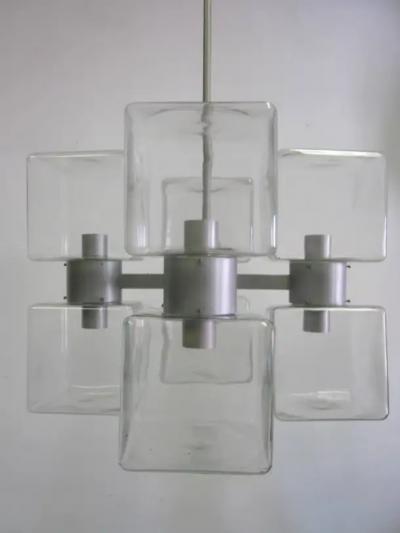  Fontana Arte Italian Minimalist Mid Century Modern Clear Murano Glass Chandelier 1960 70
