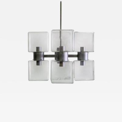  Fontana Arte Italian Minimalist Mid Century Modern Clear Murano Glass Chandelier 1960 70