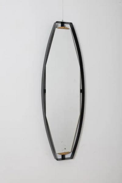  Fontana Arte Italian mirror with black frame and brass elements c1950