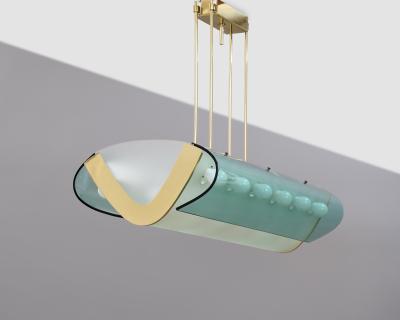  Fontana Arte Max Ingrand for Fontana Arte Important Chandelier in Curved Glass Italy 1964