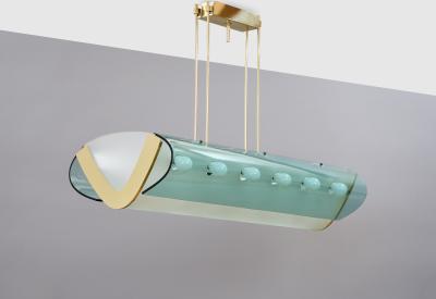  Fontana Arte Max Ingrand for Fontana Arte Important Chandelier in Curved Glass Italy 1964