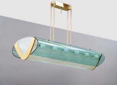  Fontana Arte Max Ingrand for Fontana Arte Important Chandelier in Curved Glass Italy 1964