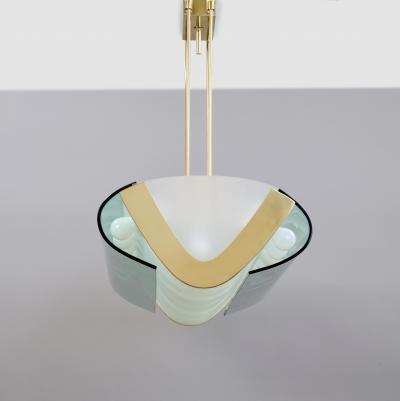  Fontana Arte Max Ingrand for Fontana Arte Important Chandelier in Curved Glass Italy 1964