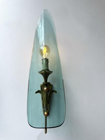  Fontana Arte Mid Century Modern Sconces Glass and Bronze Italy 1950s