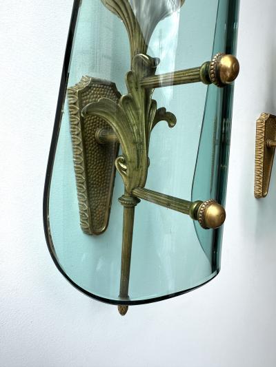  Fontana Arte Mid Century Modern Sconces Glass and Bronze Italy 1950s