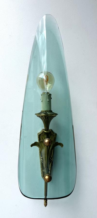  Fontana Arte Mid Century Modern Sconces Glass and Bronze Italy 1950s