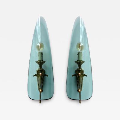  Fontana Arte Mid Century Modern Sconces Glass and Bronze Italy 1950s