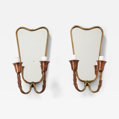  Fontana Arte Pair of Fontana Arte Italian 1930s Brass and Copper Wall Sconces