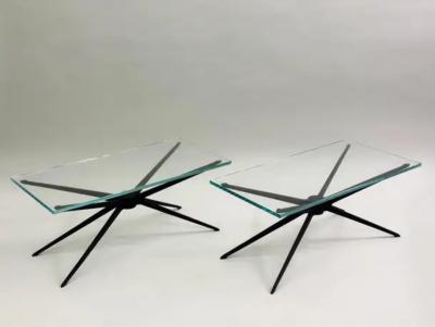  Fontana Arte Pair of Italian MId Century Aluminum Glass Side or Coffee Tables Fontana Arte