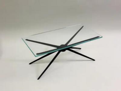  Fontana Arte Pair of Italian MId Century Aluminum Glass Side or Coffee Tables Fontana Arte
