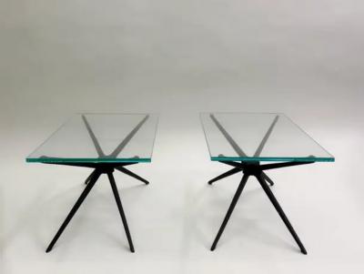  Fontana Arte Pair of Italian MId Century Aluminum Glass Side or Coffee Tables Fontana Arte