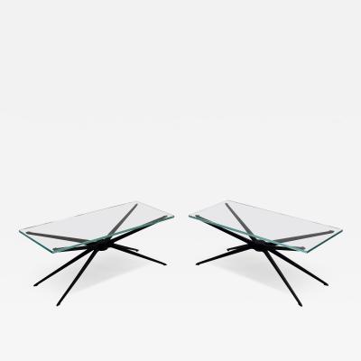  Fontana Arte Pair of Italian MId Century Aluminum Glass Side or Coffee Tables Fontana Arte