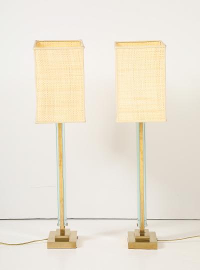  Fontana Arte Pietro Chiesa for Fontana Arte Pair of Glass and Brass Lamps Italy 1930s