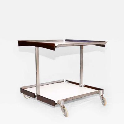  Forma Brazil Brazilian Modern Bar Cart in Hardwood Chrome and White Formica by Forma 1960s